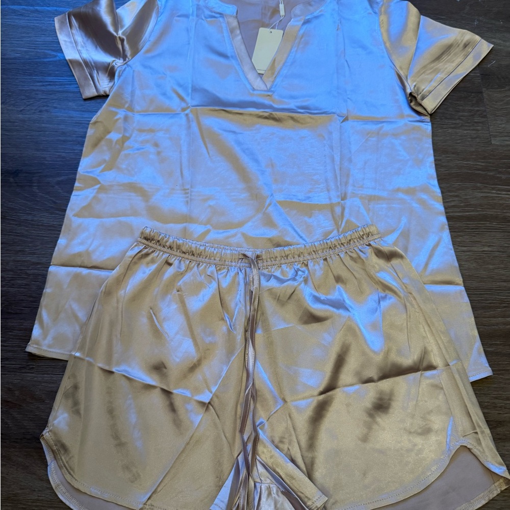Satin Sleepwear Set in Cream